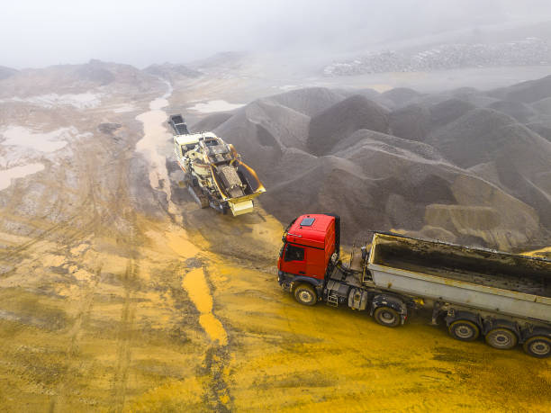 Aerial view of crushed stone quarry machine
